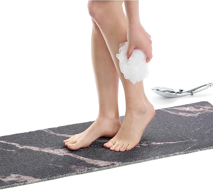 Non Slip Bathtub Mat Shower Mat for Tub - Loofah Bath Mats for Bathroom - 40x16 Bathtub Floor Mat - Textured Anti Slip Bath Mat Without Suction Cups - Secure Mat for Wet Areas (40x16 Marble Black) by ENKOSI