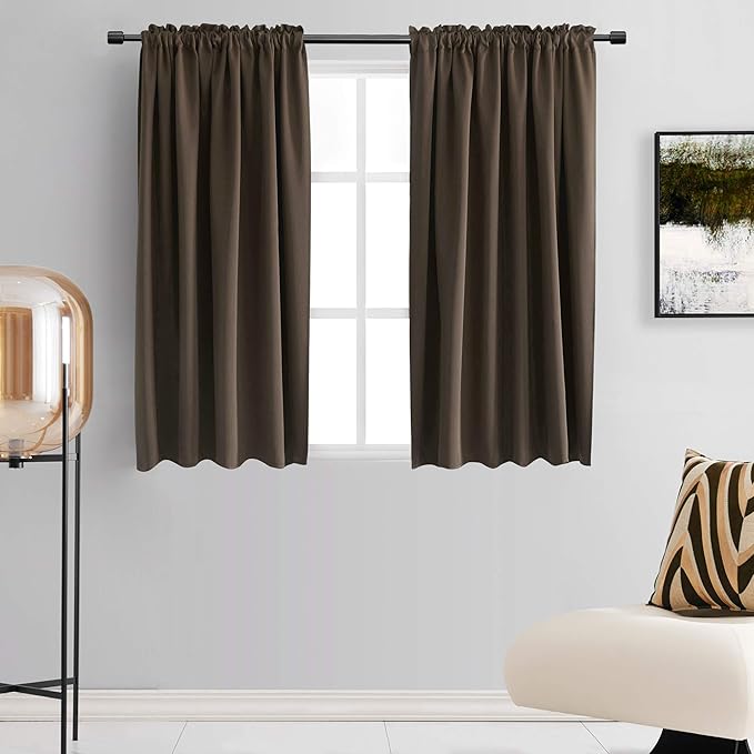 DONREN Chocolate Brown & Coffee Color Blackout Curtain Panels for Cafe - 45 Inches Long Rod Pocket Thermal Insulated Window Curtains for Bedroom (42 Inch Width x 45 L Inch Length,2 Panels) by DONREN