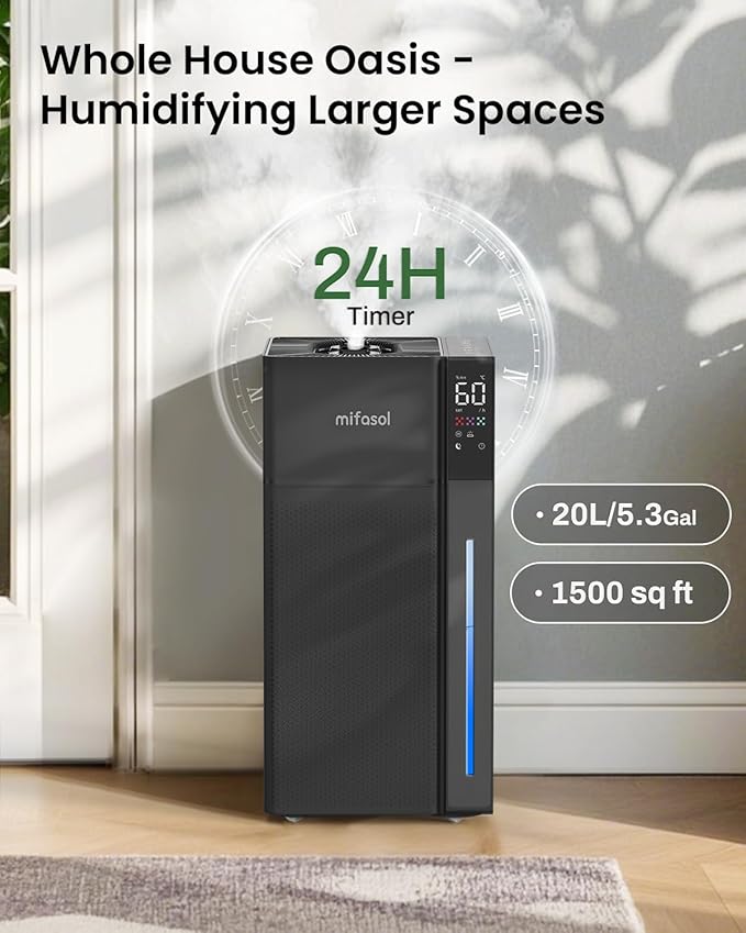 Mifasol Humidifier Large Room, 5.3Gal/20L Warm and Cool Mist Humidifiers for Home 1500 sq ft, Double Nozzles Whole House Humidifier, Humidifiers for Bedroom Plants Office Commercial Large Areas, Black - Image 8
