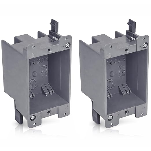 (2 Pack) Airmont Products 14 in. Old Work Electrical Box, 1-Gang 14 Cu in Non-Metallic PVC Outlet Box for Drywall, Remodel Electrical Box with Built-in NM Cable Clamps, Grey PVC Old Work Outlet Box by AirmontProducts