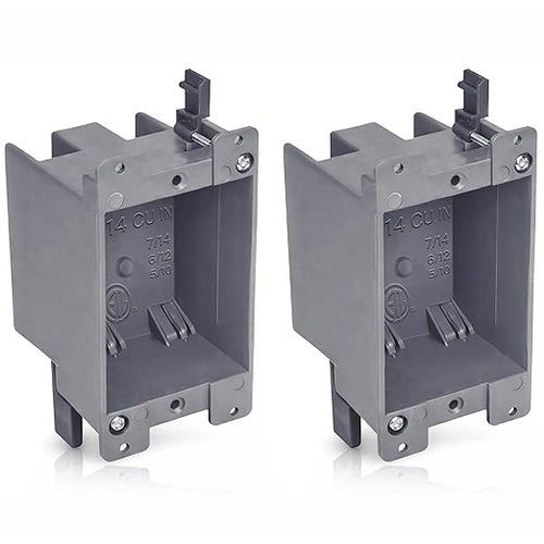 (2 Pack) Airmont Products 14 in. Old Work Electrical Box, 1-Gang 14 Cu in Non-Metallic PVC Outlet Box for Drywall, Remodel Electrical Box with Built-in NM Cable Clamps, Grey PVC Old Work Outlet Box by AirmontProducts