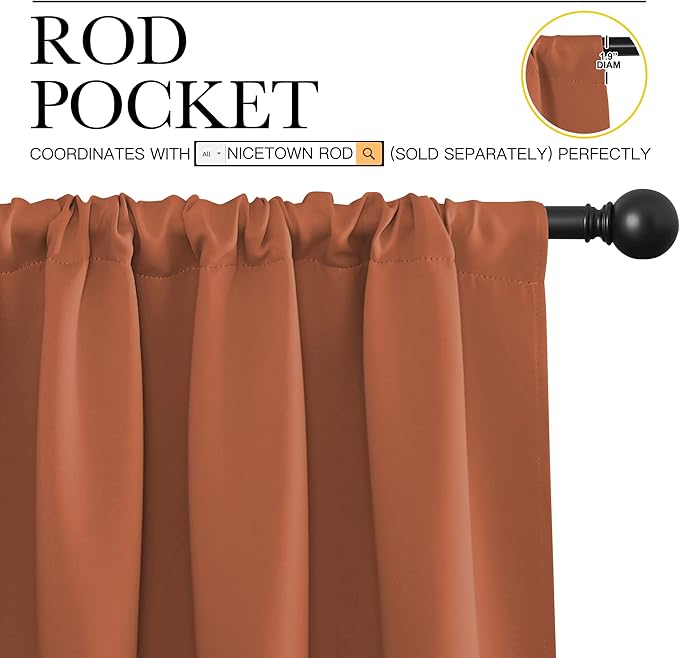 NICETOWN RV Blackout Curtains for Camper Windows, Burnt Orange, 34" x 36", Set of 2, Kitchen Curtains, Short Blackout Drapes, Thermal Insulated Rod Pocket Window Treatment Draperies for Nursery - Image 2