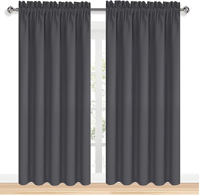 DWCN Bedroom Blackout Curtains 70 x 84 Inches Length 2 Panels Set, Solid Thermal Insulated Energy Saving Rod Pocket Window Treatment Curtains Blackout Drapes (W70 x L84 Inch, Dark Grey) - Image 9
