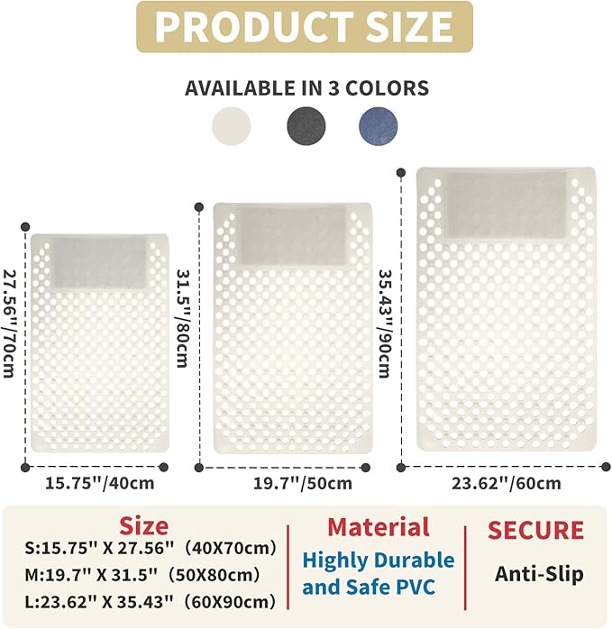 Bath Tub Shower Mat with Soft Shower Foot Scrubber Mat for Massage,Non Slip Bathtub Mat with Strong Suction Cups, Silicone Shower Foot Scrubber Mat (White, 31.5" X 19.7"(Rectangular) - Image 2