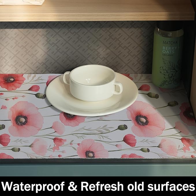 Floral Shelf Liners Strong Non-Slip and Non Adhesive 12IN x 10FT Shelf and Drawer Liners for Kitchen Cabinet Wire Fridge, Waterproof Shelf Drawer Liner,Easy to Clean,Red - Image 9