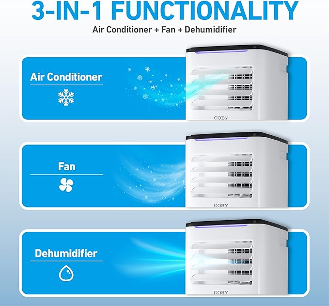 COBY Portable Air Conditioner 3-in-1 AC Unit, Dehumidifier & Fan, Air Conditioner 10,000 BTU Portable AC Unit with Remote Control for Rooms up to 450 Sq. Ft., 24-Hour Timer, & Installation Kit - Image 2