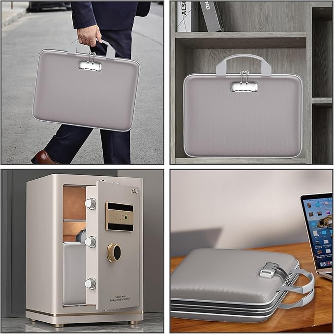 Fireproof File Organizer,Fireproof Document Box with Lock,Large 13 Pocket Expanding File Folder,Hard-Shell Portable Safe Storage for Letter/Legal Document,Laptop,Valuables-Light Gray - Image 7