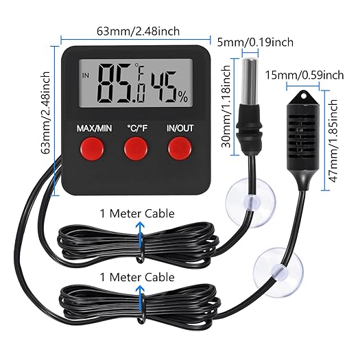 3Pcs Digital Thermometer and Humidity Thermometers Indoor and Outdoor Digital Temperature and Hygrometer Gauge with Probe for Reptile Terrarium Thermometer Pet Keeping - Image 5