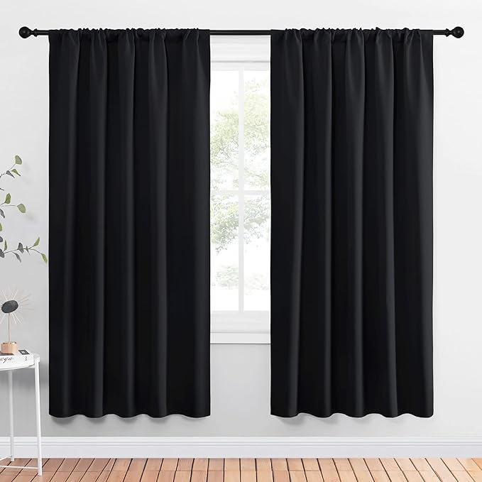 NICETOWN Black Blackout Curtain Blinds - Solid Thermal Insulated Window Treatment Blackout Drapes for Bedroom (2 Panels, 52 inches Wide by 72 inches Long) by NICETOWN