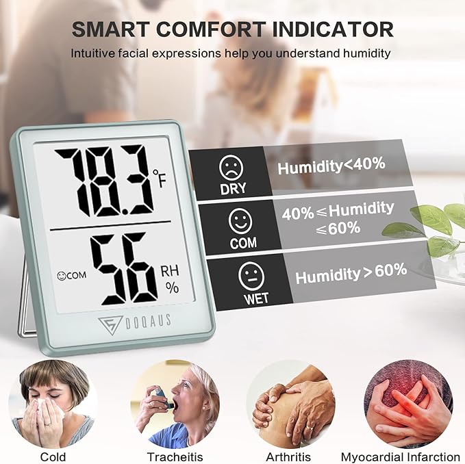 DOQAUS Digital Hygrometer Indoor Thermometer Humidity Gauge Room Thermometer with 5s Fast Refresh Accurate Temperature Humidity Monitor, Light Blue - Image 3