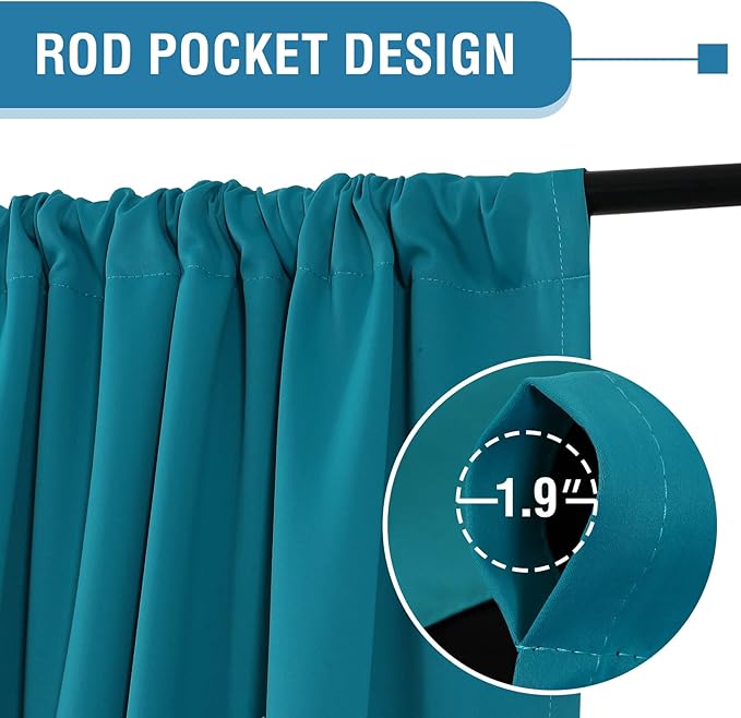 H.VERSAILTEX 100% Blackout Curtains for Bedroom Thermal Insulated Blackout Curtains 96 Inches Long Rod Pocket/Clip Rings Curtains for Living Room with Black Liner 2 Panels, Turquoise Blue - Image 4