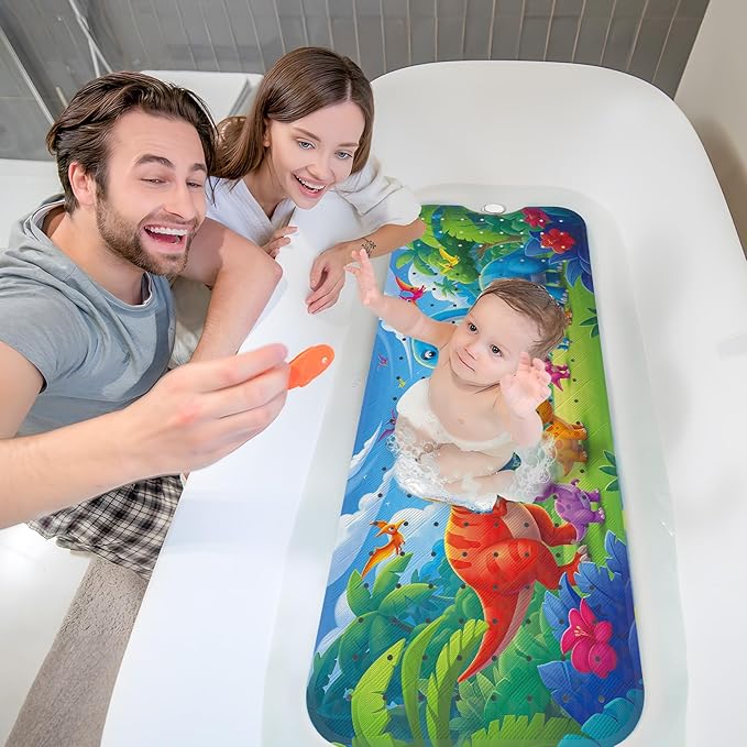 XIYUNTE Baby Bath Mat for Tub Non Slip Kids Bath Mat - 40''x16'' Extra Long Cartoon Bathtub Mat Non Slip Kids Shower Mat Eco-Friendly Toddler Bath Mats with Suction Cups, Machine Washable, Dinosaur - Image 8