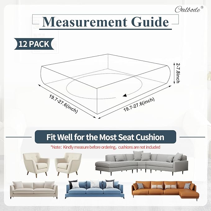 12Pcs Stretch Couch Cushion Covers, Water Resistant Outdoor Sofa Cuhsion Cover Replacement,Washable Outdoor Patio Chair Seat Cushion Covers for Furniture Protect (Charcoal Gray, Grid Textured) - Image 2