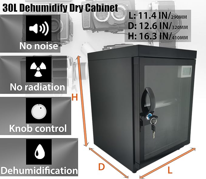 Electronic Dry Cabinet 30L, Camera Dry Cabinet 2 Tiers, Dehumidify Moisture Proof Lab Dry Box, 25%-60% RH Lens Camera Storage Cabinet Adjustment Knob - Image 3