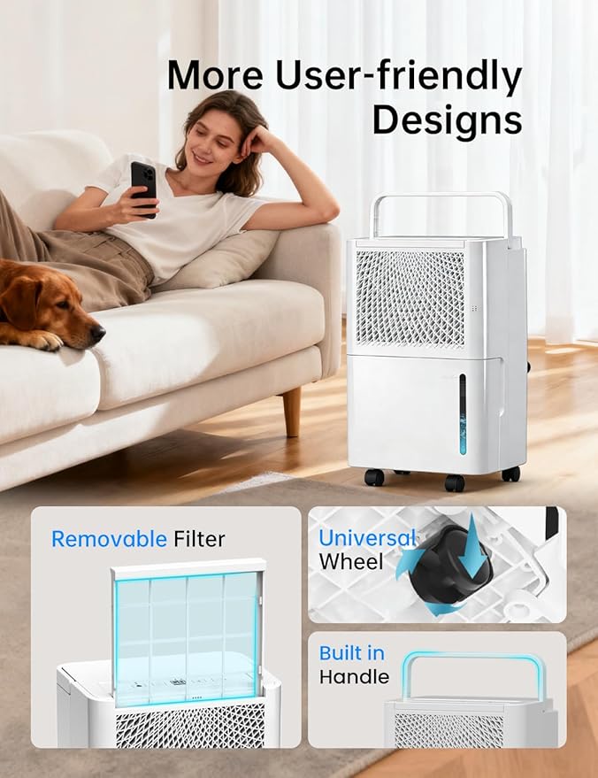 HUMSURE 2500 Sq. Ft 30 Pints Dehumidifier Equipped With Drainage Hose, Automatic Defrosting, for Basement, Home, Bathroom, Bedroom,24-Hour Timer Function - Image 7