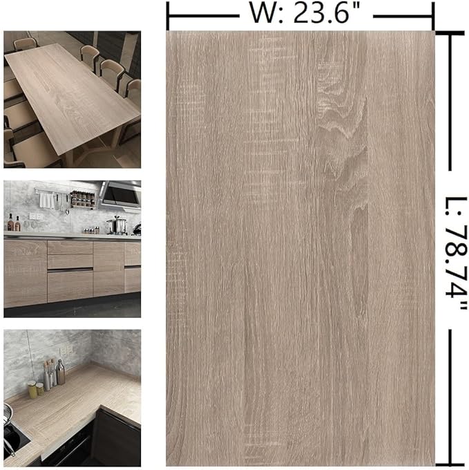 Light Wood Contact Paper Peel and Stick Oak Wood Wallpaper 23.6"x78.74" Brown Gray Textured Wood Grain Contact Paper for Countertops Kitchen Cabinets Waterproof Self Adhesive Furniture Wood Vinyl Wrap - Image 7