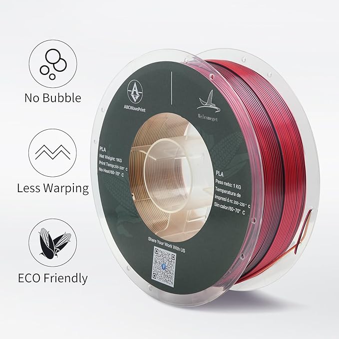 PLA 3D Printer Filament, Triple Color Silk PLA Filament, Dimensional Accuracy +/- 0.02 mm, 1 kg Spool(2.2lbs), 1.75 mm, Red Gold Black - Image 3