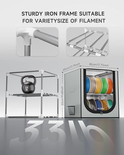 YOOPAI 3D Printer Filament Storage Box with Desiccants - 2 Tiers Metal Filament Storage Rack with Cloth Cover,Holds Up to 24 Rolls of Filaments - 3D Filament Holder for Home, Office Workshop, Studio - Image 5