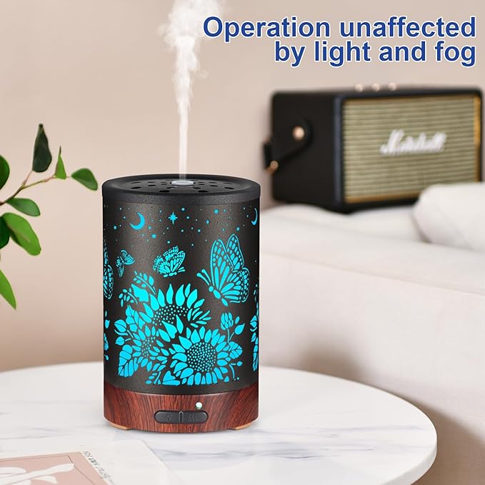 Essential Oil Diffuser- Aromatherapy Diffuser with7 Colors Light and Auto-Off for Women Metal Cool Mist Humidifier for Home and Office for Mom Women（Sunflower + Butterfly） - Image 3