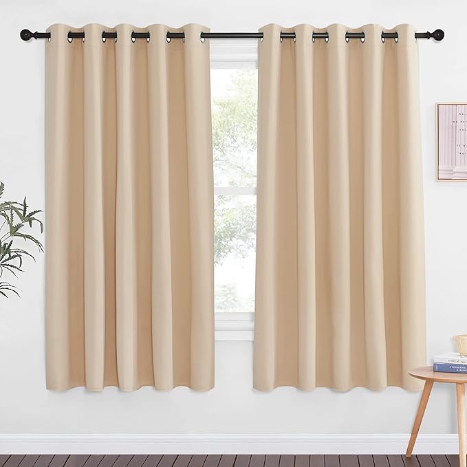 NICETOWN Blackout Drapery Window Curtains for Doorway - Grommet Window Treatment Thermal Insulated Solid Vertical Drape for Bedroom (Biscotti Beige, 1 Piece, 66 by 66 Inch) by NICETOWN