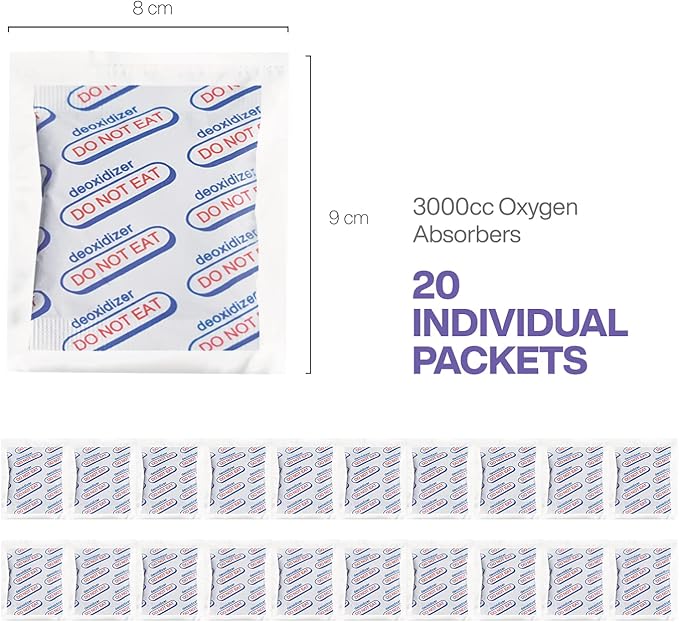 3000cc Oxygen Absorbers (Individually Sealed - Total 20 Count) for Food Storage, Food Grade Oxygen Absorbers Packets with Oxygen Indicator for Long Term Storage and Preservation (3000CC(20-Pack)) - Image 2