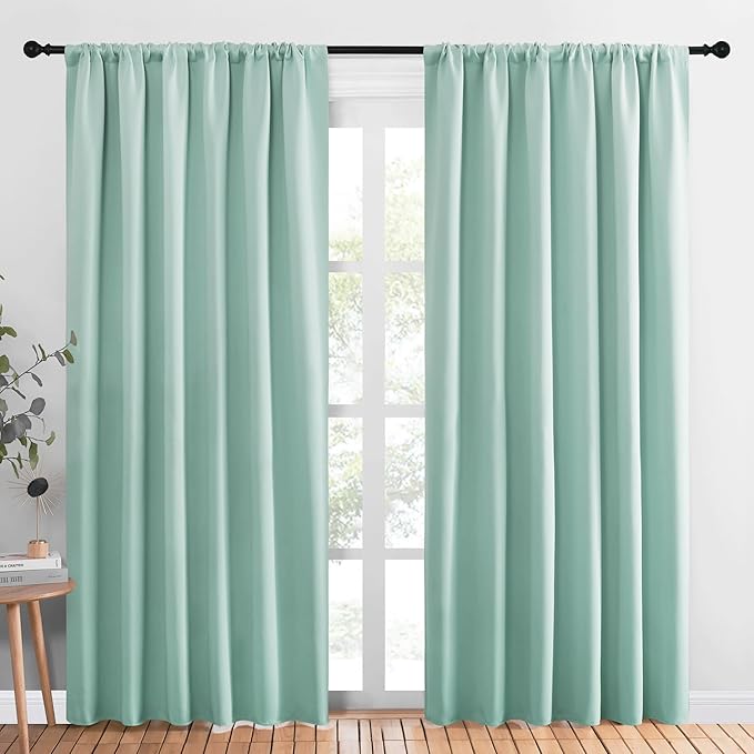 NICETOWN Living Room Curtains, Blackout Draperies, Aqua Blue, 1 Pair, 70 x 84-inch, Home Decorations Thermal Insulated Solid Rod Pocket Blackout Drapes for Cafe by NICETOWN