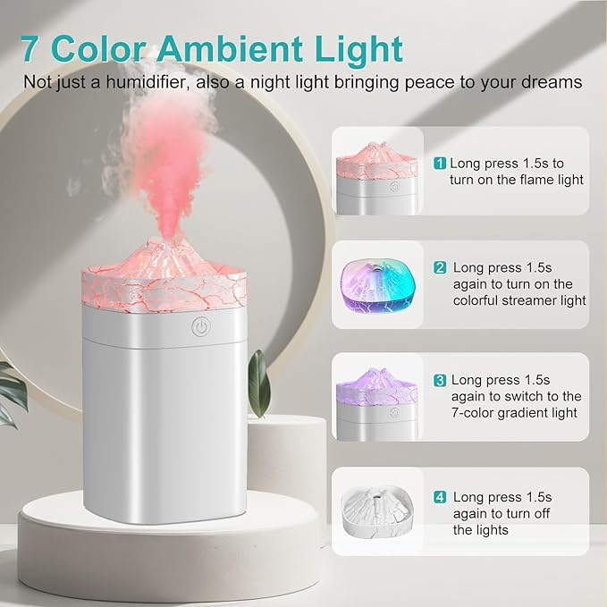 400ml Small Humidifier, Portable Mini Humidifier with 2 Modes Large Spray, USB Personal Desktop Humidifiers for Home Bedroom Car Office Travel Yoga with 7 Color LED Light, Auto Shut-Off, Bass Work - Image 4