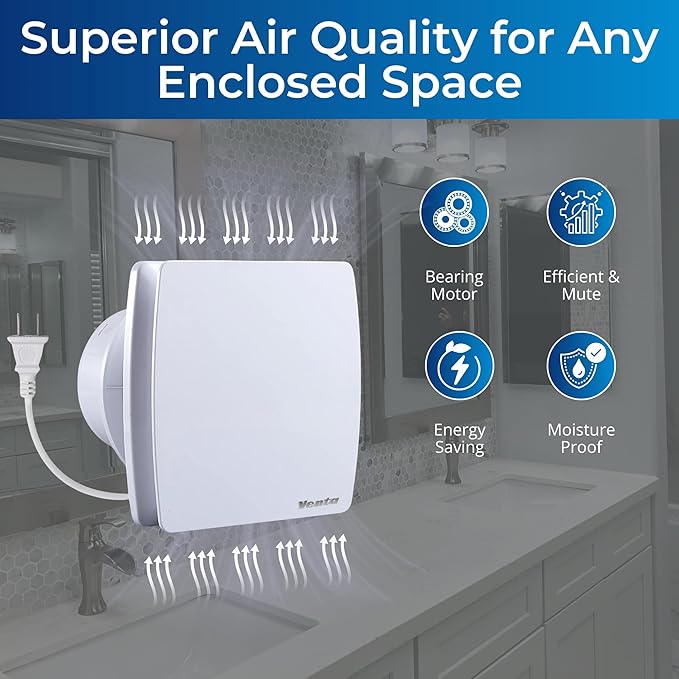 Venta 4 Inch Exhaust Fan – 1.5 Sones, Quiet Wall Mount Bathroom Exhaust Fan – Powerful 56 CFM Airflow, Anti-Backflow, Energy-Efficient - For Kitchen, Garage, Office - White - Image 5