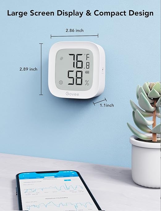 Govee WiFi Thermometer Hygrometer H5103, Indoor Bluetooth Temperature Humidity Sensor with Electronic Ink Display, App Notification Alert, Free Data Storage Export, Digital Remote Monitor for Bedroom - Image 8
