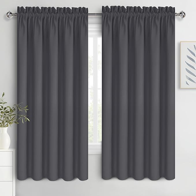 DWCN Bedroom Blackout Curtains 70 x 63 Inches Length 2 Panels Set, Solid Thermal Insulated Energy Saving Rod Pocket Window Treatment Curtains Blackout Drapes (W70 x L63 Inch, Dark Grey) by DWCN