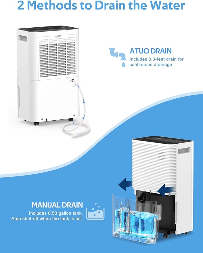 ZAFRO Dehumidifiers for Home, Bathroom, Bedroom, 45 Pints (50 Pint Under 90°F/90% RH) Dehumidifier with Auto Defrost, 4L Water Tank, 3 Colors LED Light, White - Image 5