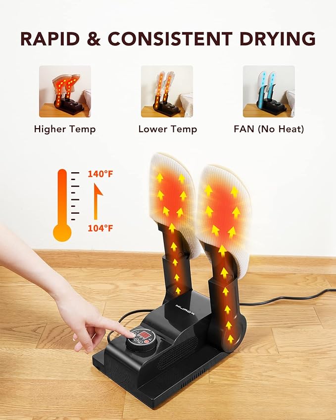 FORLIM [Upgraded Temperature Control] Boot Dryer for Work Boots - Shoe Dryer with 24-Hour Delay Timer, Portable Glove Dryer & Boot Warmer, Automatic Shut-Off Timer, Folding Design, Smart Panel, Black - Image 3
