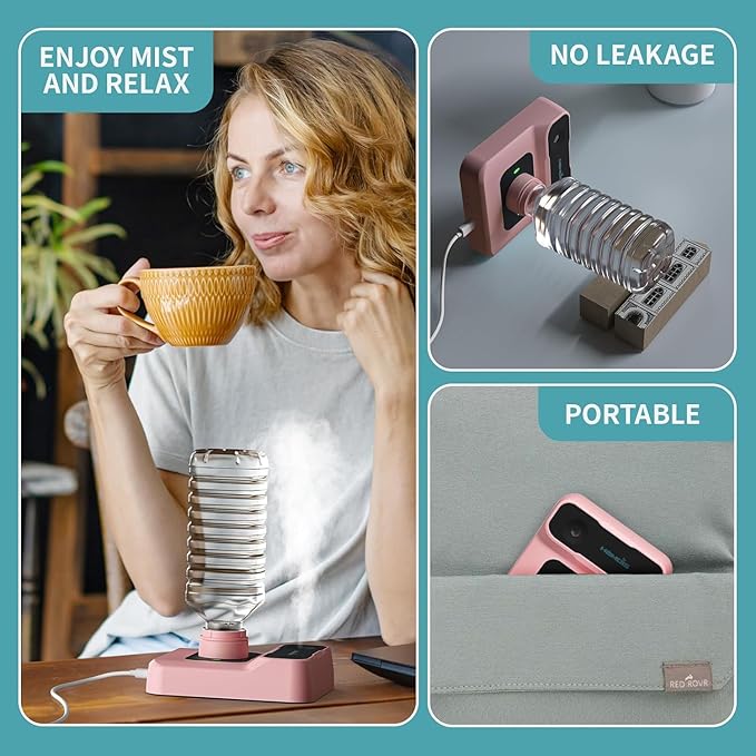 Portable Humidifiers for Travel, Small Mini Humidifier with Auto Shut-Off, Nightlight and Storage Bag for Hotel, Bedroom or Office, Plant Humidifier Indoor, Pink - Image 4