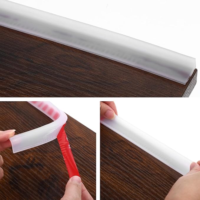 Shower Threshold Water Barrier Strip 39.37 Inch Transparent Adhesive Seal for Kitchen Countertop and Bathroom Sink Splash Guard - Image 3