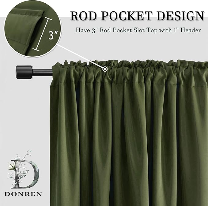 DONREN Dark Olive Green Christmas Deco Blackout Curtains 84 Inch Length for Guest Room - Cedar Green Room Darkening Thermal Insulated for Bedroom Livingroom 52" Wide x 84" Long,2 Panels - Image 3