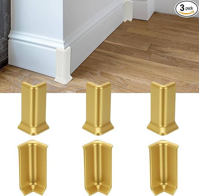 uxcell Self Adhesive Baseboard Corner Blocks, 3.23 Inch Wall Edge Corner Protector 3 Inside + 3 Outside Corners-Connector for Wall Floor Furniture Edge(Gold) by uxcell
