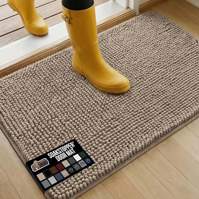 GORILLA GRIP SOAKSTOPPER Dog Door Mat, 36x24 Machine Washable Rug Absorbent Doormat Captures Moisture Mud Dirt, Quick Dry Soft Chenille Entryway Rugs Indoor Entrance Mats for Dog Paws, Beige by GorillaGrip