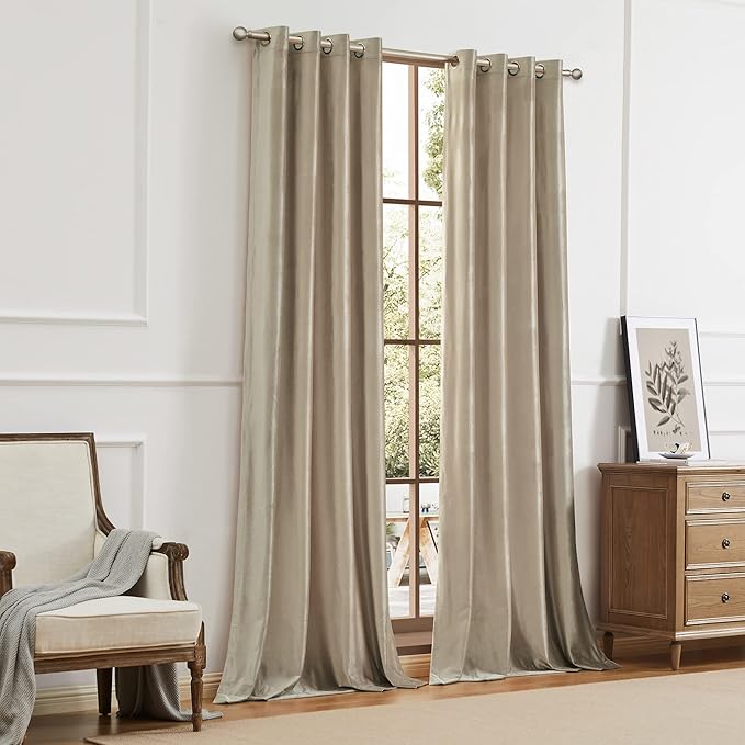 BULBUL Luxury Champagne Beige Velvet Curtains: 108 inches Elegant Living Room Curtain - Modern Thermal Insulated Soundproof Privacy Room Darkening Floor to Ceiling Soft Drapes for Bedroom Set of 2 - Image 9