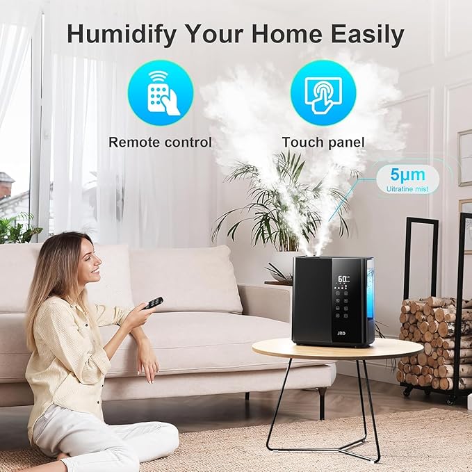 JRD Warm & Cool Mist Humidifiers for Bedroom 5L, Quiet Ultrasonic Air Humidifier Fast Symptom Relief, 50H Runtime, Oil Diffuser, 12H Timer, 7 Color Light for Large Room, Office, Baby, Plants-Black - Image 8
