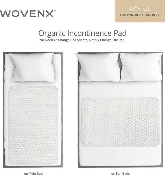 Organic Incontinence Pads for Kids & Toddlers - 5 Layer Waterproof Protectors for Overnight Bed Wetting - Reusable & Washable Pee Pads - Fits Twin to Full Size Beds - 34" x 52" White - Image 5