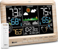 Weather Station Indoor Outdoor Thermometer Wireless, Home Atomic Clock with Large Constant Display, Inside Outside Temperature Humidity Monitor, Dew Heat Point, Barometer Wood by UUNNI