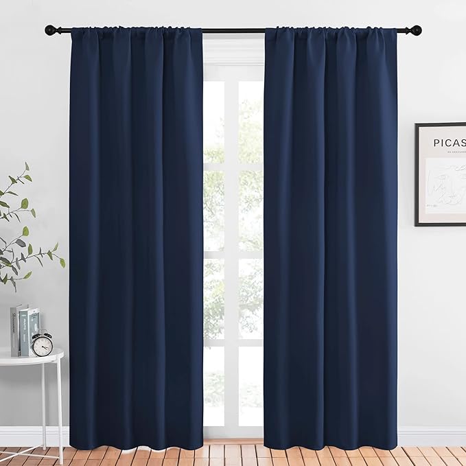 NICETOWN Thermal Curtains Blackout Draperies - Window Treatment Energy Saving Solid Blackout Rod Pocket Curtains/Drapes for Living Room (Navy, 1 Pair, 42 by 84-Inch) by NICETOWN
