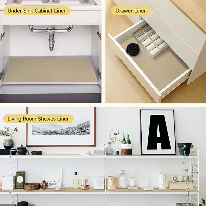 WochiTV Adhesive Shelf Liner 30 X 120 Inches Peel and Stick Kitchen Liner for Cabinets, Drawers Removable Protector Mat Waterproof Contact Covering for Dresser Pantry Countertops Shelves, Khaki - Image 8