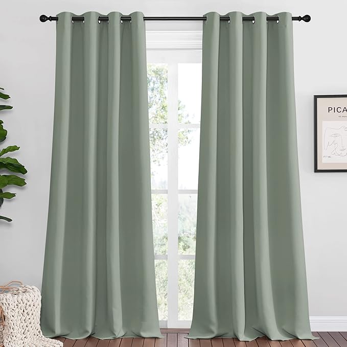 NICETOWN Greyish Green Blackout Curtains 102" Long for Office, 55" Wide, 2 Pieces, Dining Room, Guest Room, Sound Reducing Heat and Cold Block Curtain Panels for Modern Room Decorative by NICETOWN