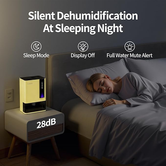 Dehumidifiers for Home, Dehumidifier for Bedroom Bathroom Basement with Auto Shut Off, Dual-Semiconductor Quiet Dehumidifier, Yellow - Image 3