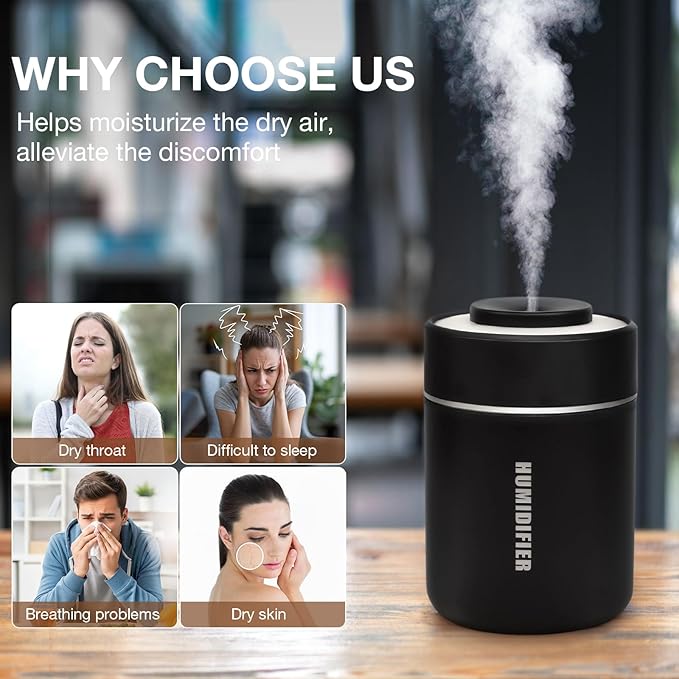 Portable Mini Humidifier, 180ml USB Cool Mist Small Humidifiers for Bedroom, Personal Desktop Humidification for Car Office Travel & Indoor Plants(Black) - Image 8