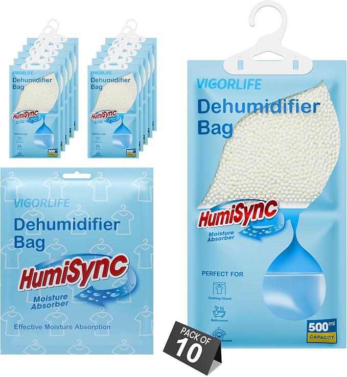 Moisture Absorbers 10 Pack, 9.8 Oz Hanging Closet Dehumidifier Bags, Portable Humidity Absorber in Wardrobes, Bathrooms, Closet, Bedrooms, Attract and Trap Excess Moisture, Desiccant (Blue) - Image 8