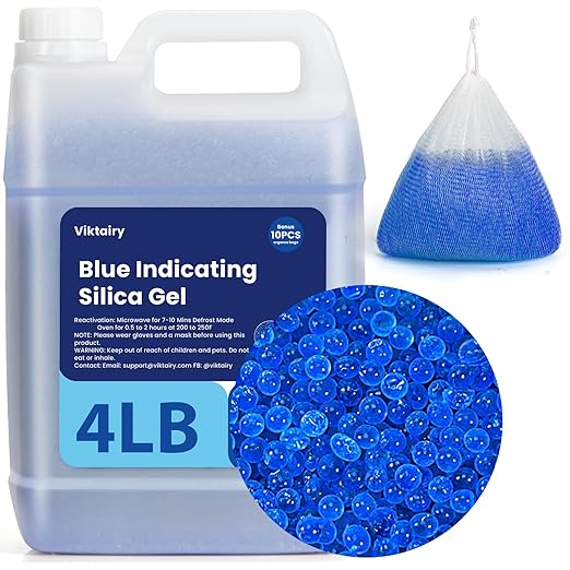 4LBS Desiccant Beads, Premium Blue Indicating Reusable Silica Gel Beads Bulk, Industry Standard 3-5 mm Desiccant Dehumidifier for 3D Filament, Electronic Devices, Camera, Documents, Safe (10PCS Bags by Viktairy