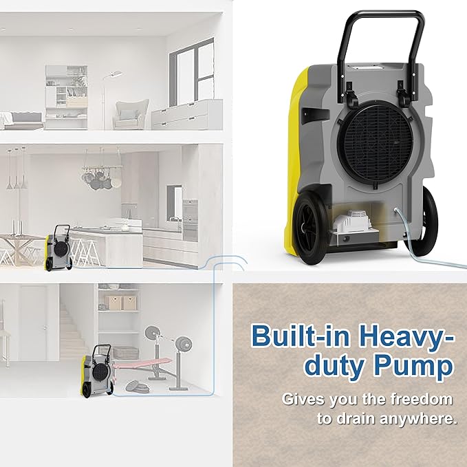 AlorAir 270 Pints Commercial Dehumidifiers for Large Room or Basements, Industrial Large Dehumidifier with Pump and Drain Hose, Dehumidifiers with Smart Wi-Fi, Manufacturer's 5 Years Warranty, Yellow - Image 4