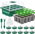 12 Pack Seed Starter Tray Seed Starter Kit (144 Cells Total Tray) with Humidity Adjustable Dome, for Seeds Growing Starting Plant Germination Trays, Mini Green House Germination Trays. by DJGINRO